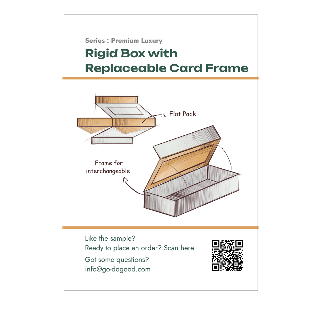 Box with interchangeable card frame.