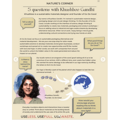 Interview with Khushboo Gandhi on a green background